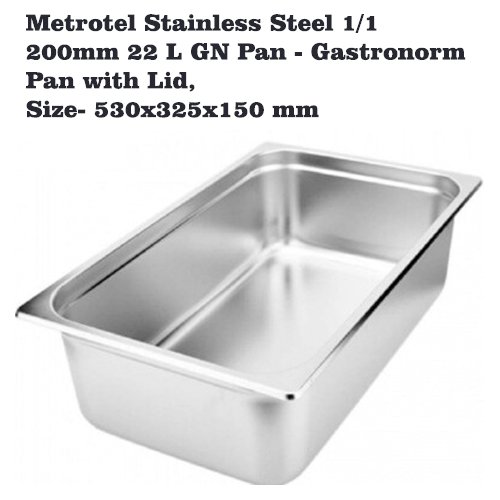 Metrotel Stainless Steel 1/1 150mm 25 L GN Pan – Gastronome Pan with Lid/Home & Commercial Kitchens | Kitchen Supplies